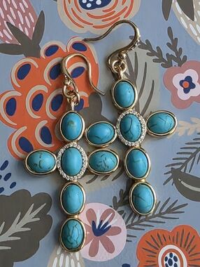 Turquoise Cross Drop Earrings by LUV AJ